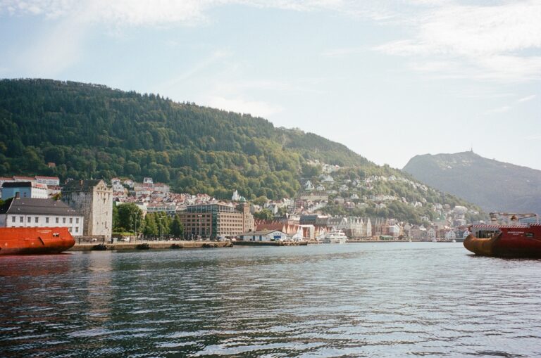 Cargo ships on coast of Bergen